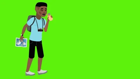 The guy is traveling. Walk. Impression. Different places. Green background. Stock Footage 235884926