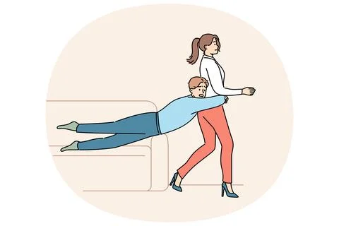 Guy is trying to hold back wife wants to get divorce or go to party on own Stock Illustration