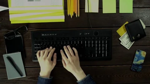 The guy typing on a keyboard on PC, but the button does not work. Stock Footage 82006949