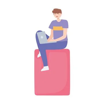 Guy using laptop イラスト素材