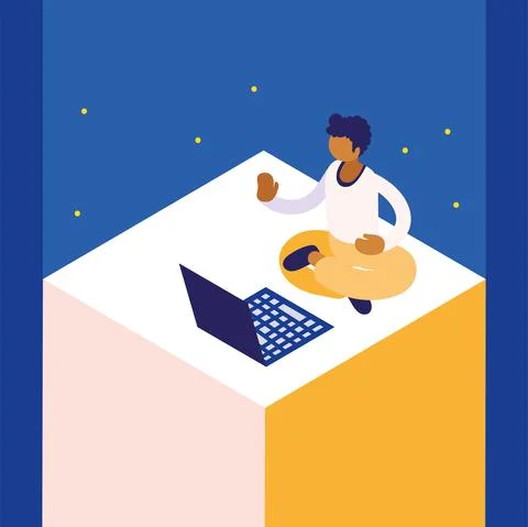 Guy using laptop イラスト素材