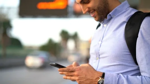 Guy Using Mobile Stock Footage 89242782