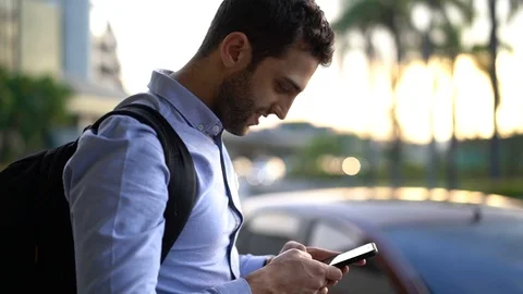 Guy Using Mobile Stock Footage 89242836