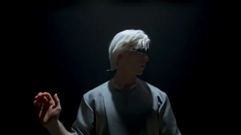 Guy using vr headset in dark Stock Video Pond5