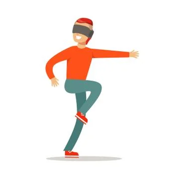 Guy In Virtual Reality Simulation Headwear,Part Of Happy Gamers Enjoying Playing Stock Illustration