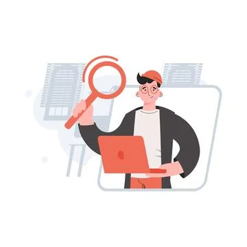 The guy is waist-deep working at the computer. Search. Element for presenta.. Stock Illustration