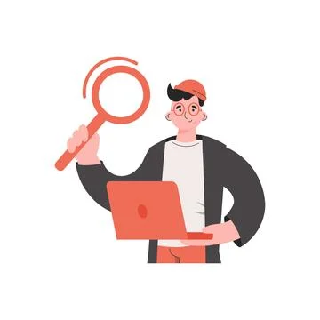 The guy is waist-deep working at the computer. Isolated. Element for presen.. Stock Illustration