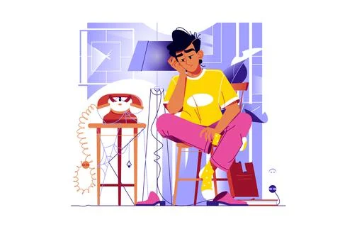Guy waiting for phone call Stock Illustration