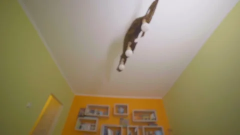 The guy wakes up on an alarm clock at 7 in the morning and put on slippers Stock-Footage 129405468