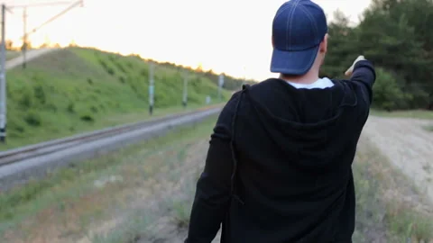 Guy on a walk in the forest area Stock Footage 99248068