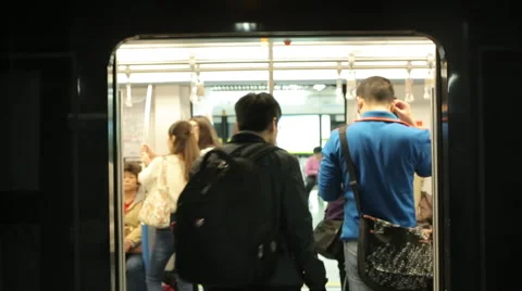 A guy walked into the train Stock Footage 46434339