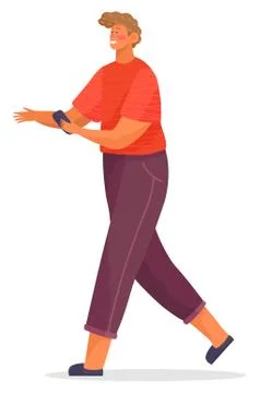 Guy Walking Alone and Using Phone for Messaging Stock Illustration