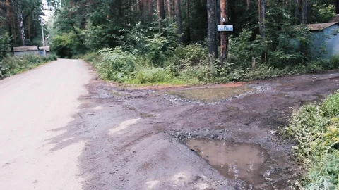 The guy is walking on the asphalt in the woods Stock Footage 113859376