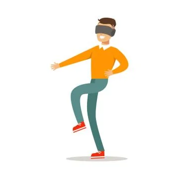 Guy Walking In Virtual Reality Glasses,Part Of Happy Gamers Enjoying Playing Stock Illustration