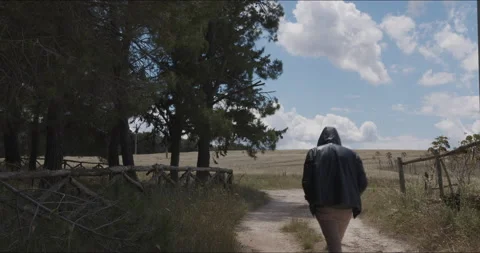 A guy walks in a farm during a summer day Stock Footage 146141252