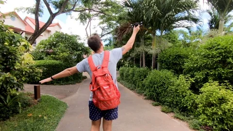 The guy walks with a helicopter in his hand. Stock Footage 101441683