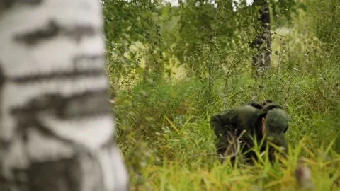 Guy walks through the forest and collects twigs 스톡 동영상 93539553