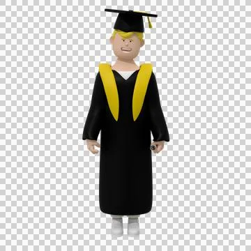 Guy wearing graduation clothes and a hat, holding graduation paper Stock Illustration
