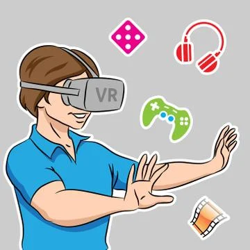 Guy Wearing a Virtual Reality Headset Stock Illustration