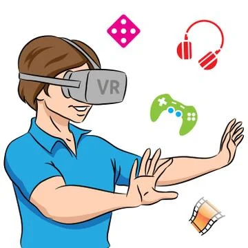 Guy Wearing a Virtual Reality Headset Stock Illustration