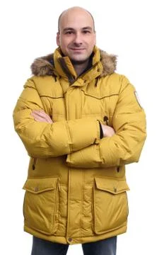 Guy wearing a yellow winter jacket Stock Photos
