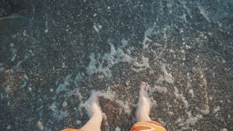 The guy went to the sea view from first person Stock Footage 94930258