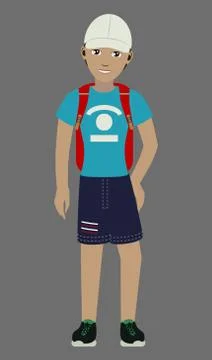 Guy in a white cap, blue T-shirt, blue shorts, black sneakers Stock Illustration