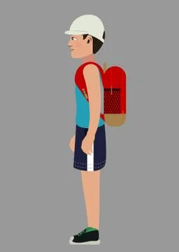 A guy in a white cap, a blue T-shirt, blue shorts, black sneakers Stock Illustration