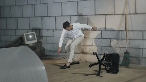 Guy in White Clothes Gets out of the Mud Stock Footage 95549828