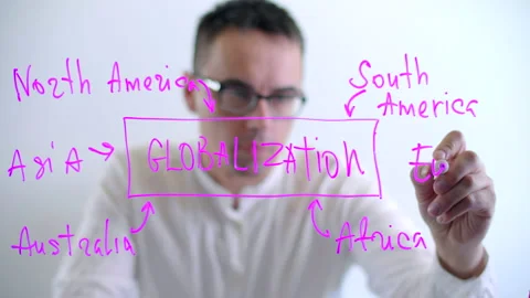 Guy in a white shirt writes the text on a glass board Stock Footage 236958288