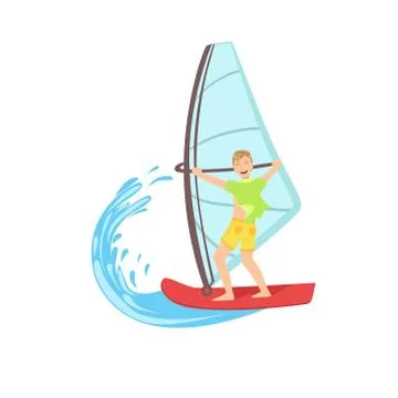 Guy Windsurfing At The Sea Stock Illustration