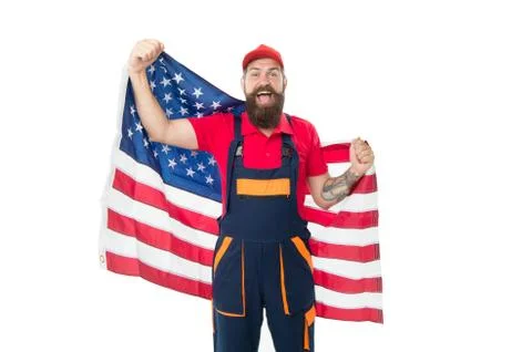 Guy worker uniform. Builder regular worker. Job relocation. Country of Stock Photos