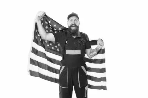 Guy worker uniform. Builder regular worker. Job relocation. Country of Stock Photos