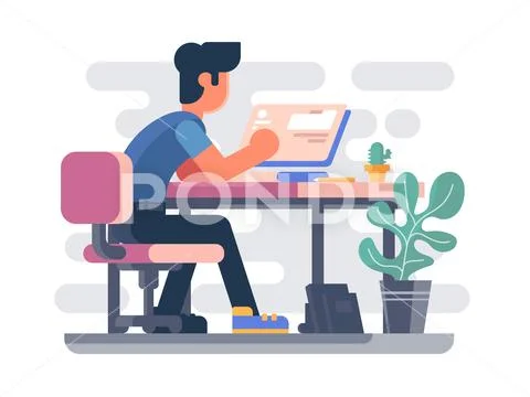 Guy working at computer Stock Illustration