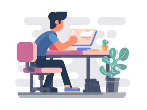 Guy working at computer Stock Illustration