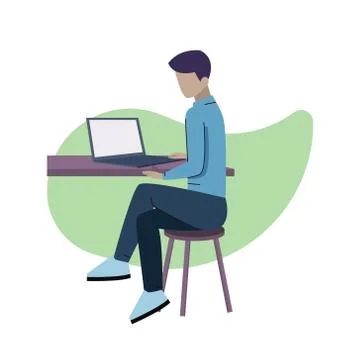 A guy working on the computer at the office or freelance Stock Illustration