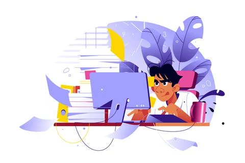 Guy working with laptop computer Stock Illustration