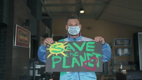 The guy wrote the challenge and the call in support of "Stop Asian Hate" Stock Footage 151334862