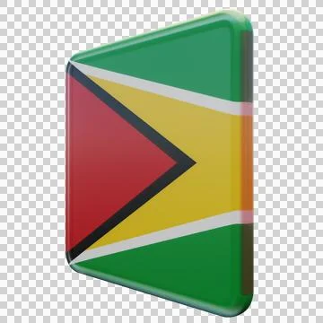 Guyana 3d illustration flag on pole. Wood flagpole Stock Illustration