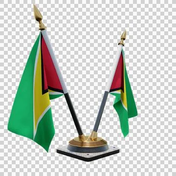Guyana 3d illustration flag on pole. Wood flagpole Stock Illustration