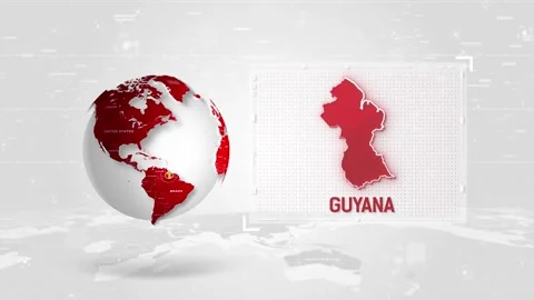 Guyana 4K Tech Map Beside Globe On White Background. Stock Footage 340453909