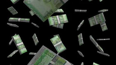 Guyana 5000 Dollars Falling Animation Stacks Of Money on Black Screen Stock-Footage 302931808