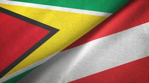 Guyana and Austria two flags textile cloth, fabric texture Stock Illustration