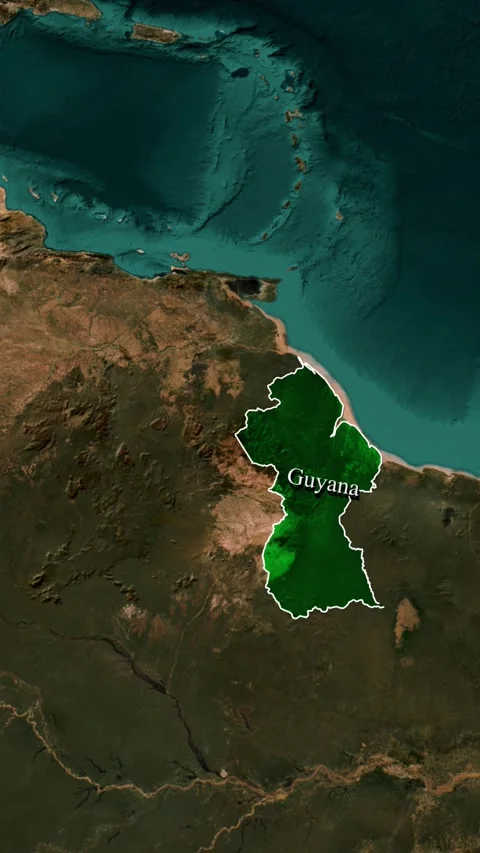 Guyana Country Highlighted on World Map, Vertical 3D Satellite Zoom In Anim.. Stock Footage 343319167