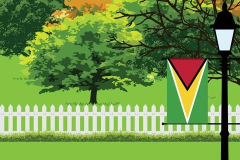 Guyana Day Trees Lamp Vector Illustration Stock Illustration