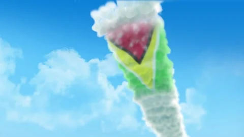Guyana Flag 3D Render Animation Created with Colored Smoke Trails by Aircraf Stock Footage 332307234