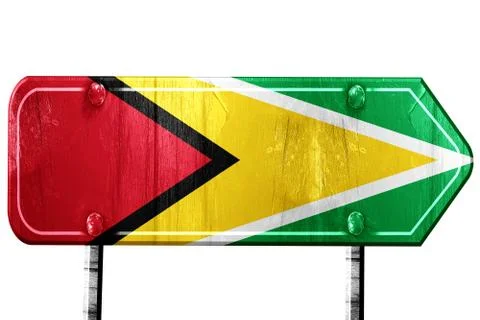 Guyana flag, 3D rendering, road sign on white background Stock Illustration