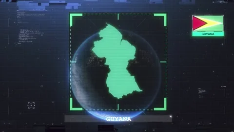 Guyana Flag and Map Glitch HUD 4K Stock Footage 343573561