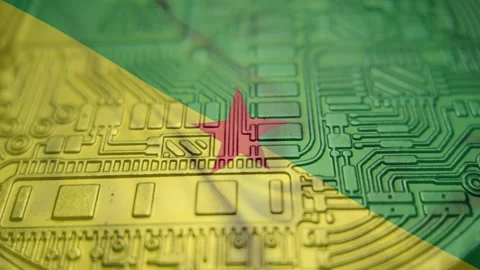 Guyana flag with Bitcoin Cryptocurrency Stock Footage 167919253