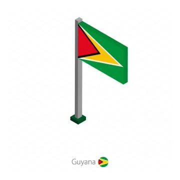 Guyana Flag on Flagpole in Isometric dimension. Stock Illustration